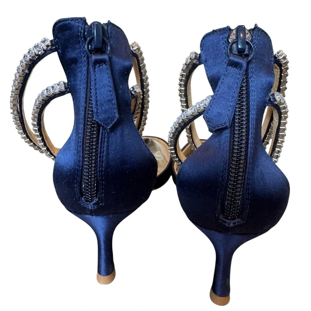 Jewel Badgley Mischka Midnight St Pointed Toe Satin Ankle Strap Pump Size 7